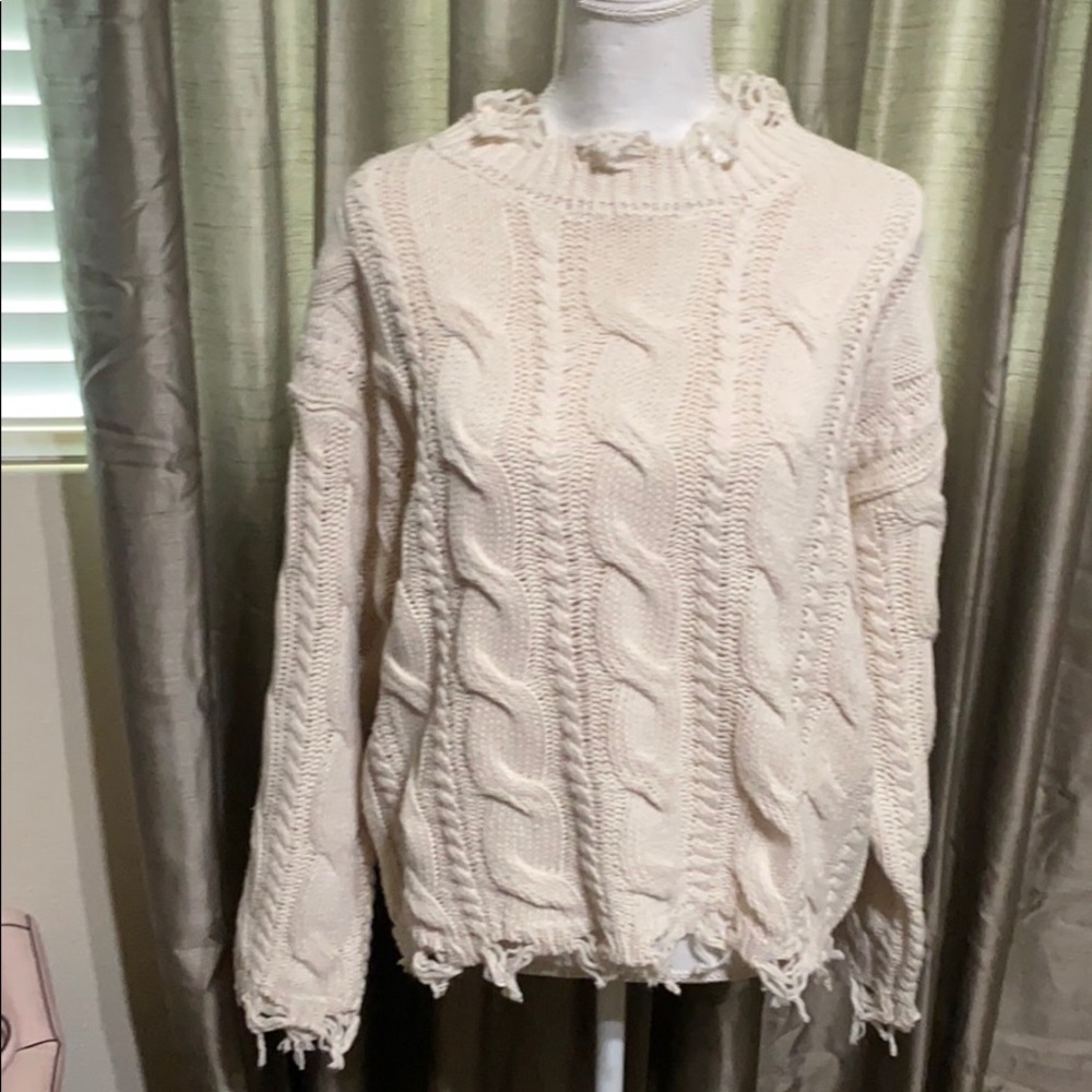 NWT distressed cable sweater.